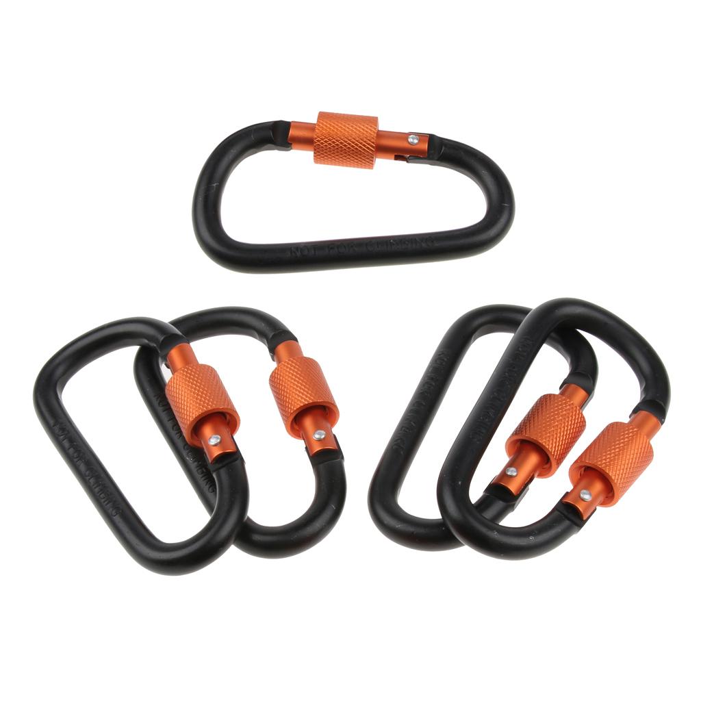 5pcs Aluminum Alloy D Shape Carabiners Keychain Clips Buckles Outdoors Black