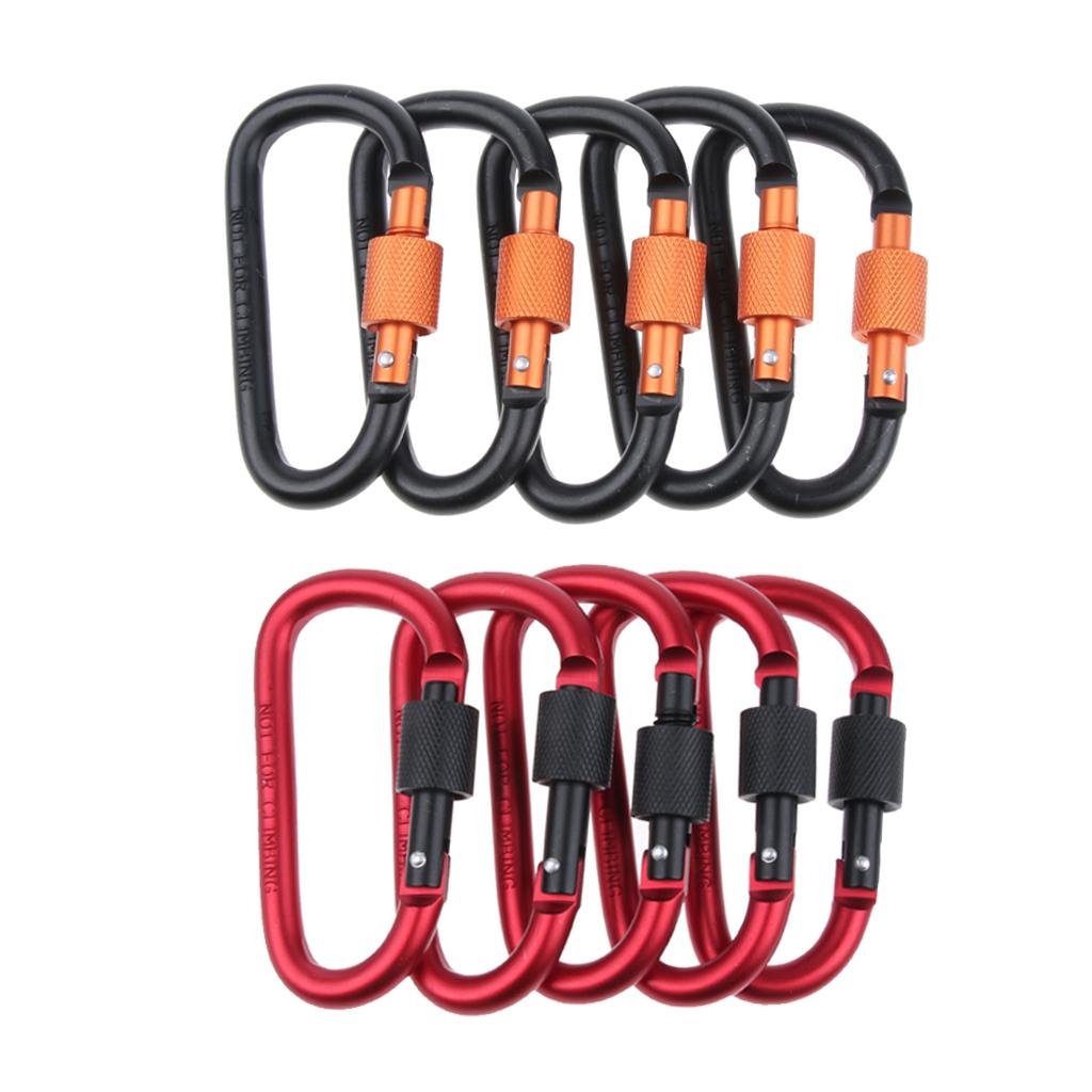 5pcs Aluminum Alloy D Shape Carabiners Keychain Clips Buckles Outdoors Black