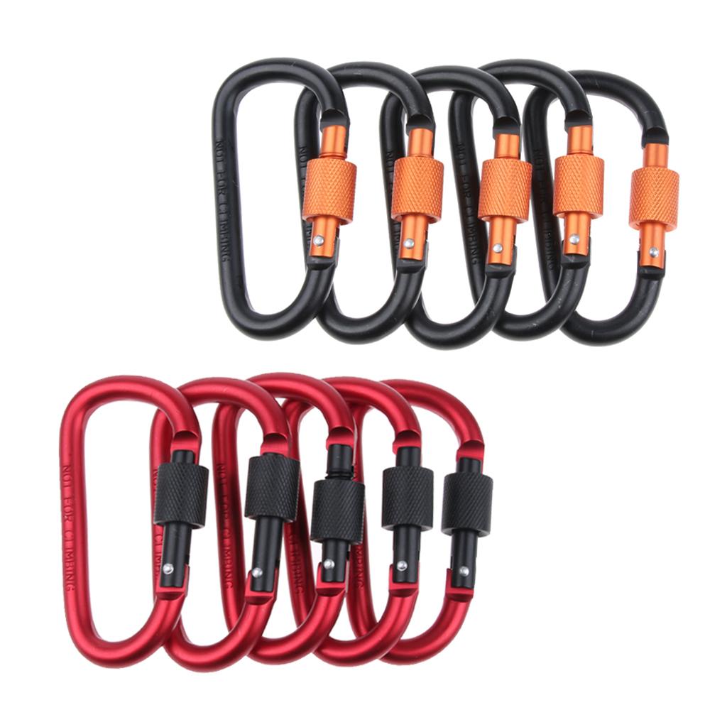 5pcs Aluminum Alloy D Shape Carabiners Keychain Clips Buckles Outdoors Black