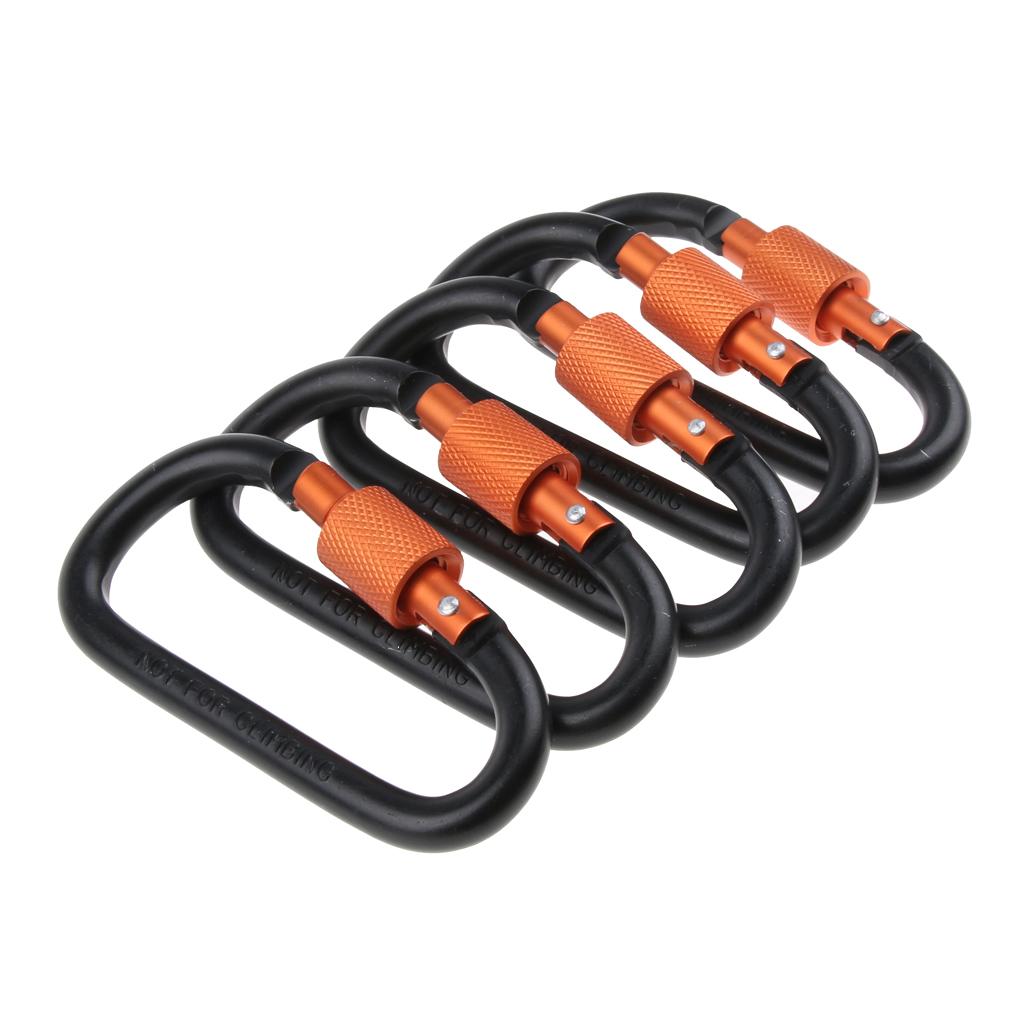 5pcs Aluminum Alloy D Shape Carabiners Keychain Clips Buckles Outdoors Black