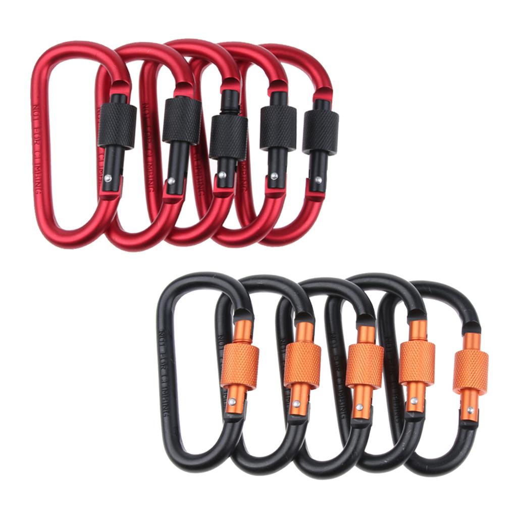 5pcs Aluminum Alloy D Shape Carabiners Keychain Clips Buckles Outdoors Black