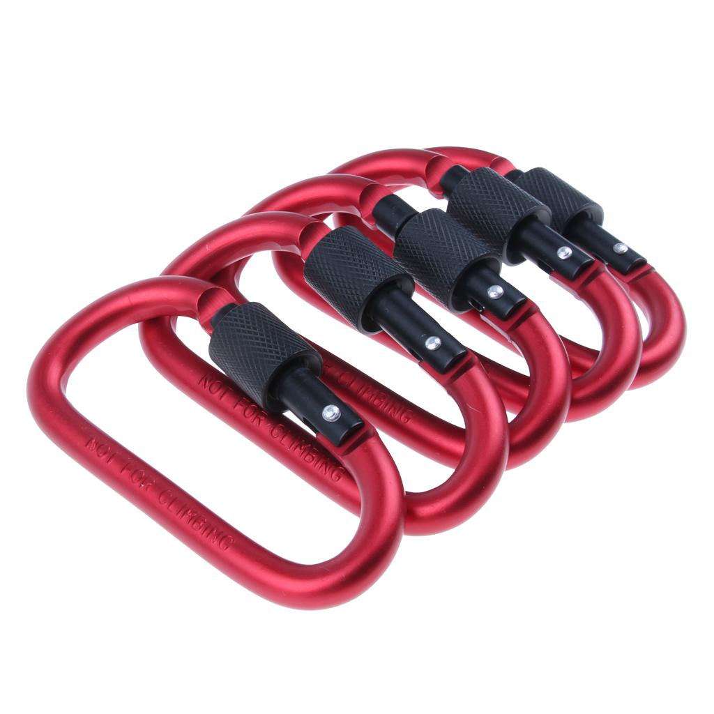 5pcs Aluminum Alloy D Shape Carabiners Keychain Clips Buckles Outdoors Red