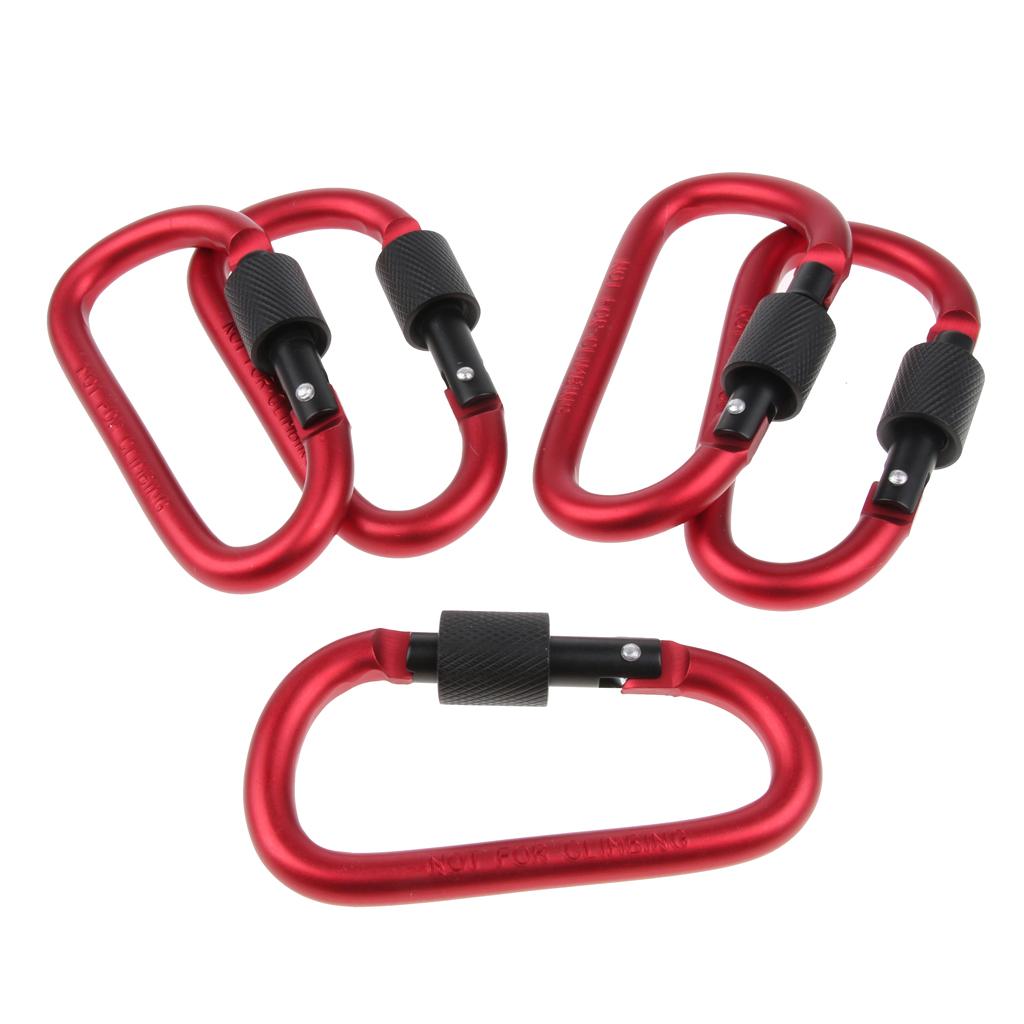 5pcs Aluminum Alloy D Shape Carabiners Keychain Clips Buckles Outdoors Red