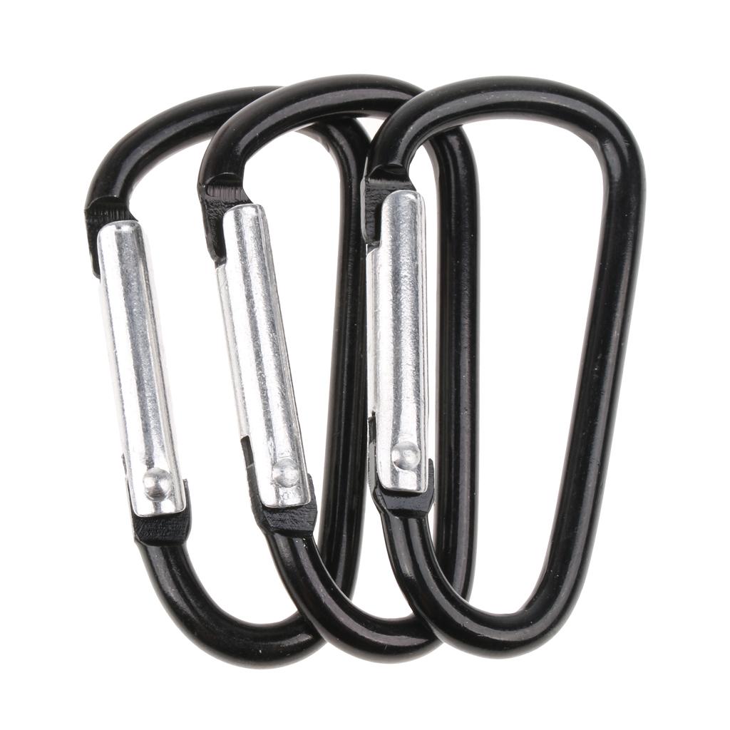 20Pcs Aluminum Carabiner D Shape Buckle Pack Keychain Clip Spring  Black