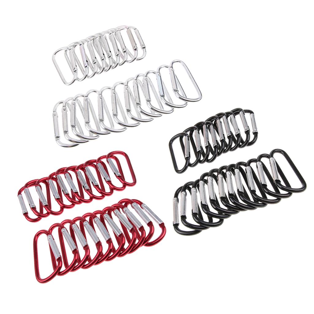 20Pcs Aluminum Carabiner D Shape Buckle Pack Keychain Clip Spring  Black