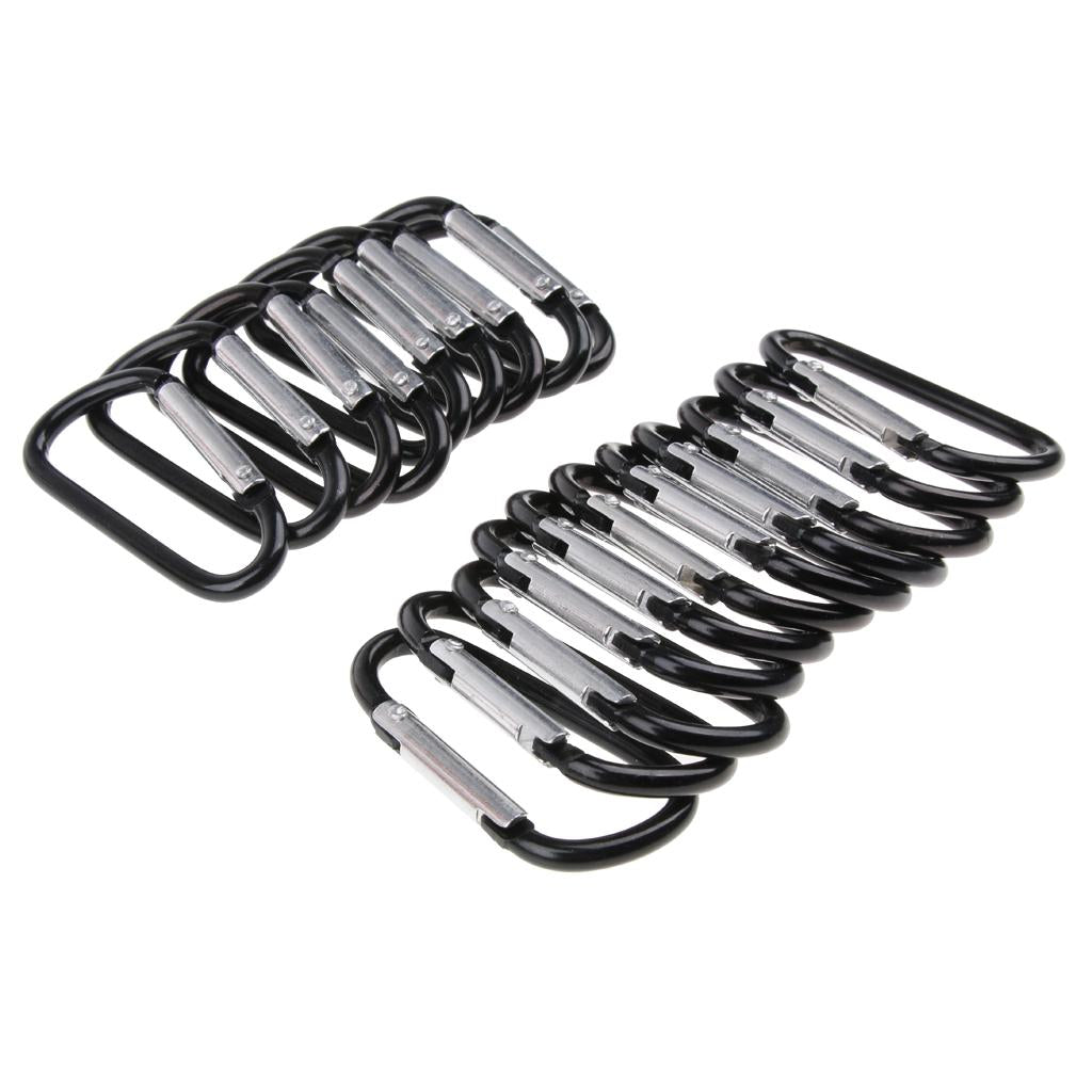 20Pcs Aluminum Carabiner D Shape Buckle Pack Keychain Clip Spring  Black