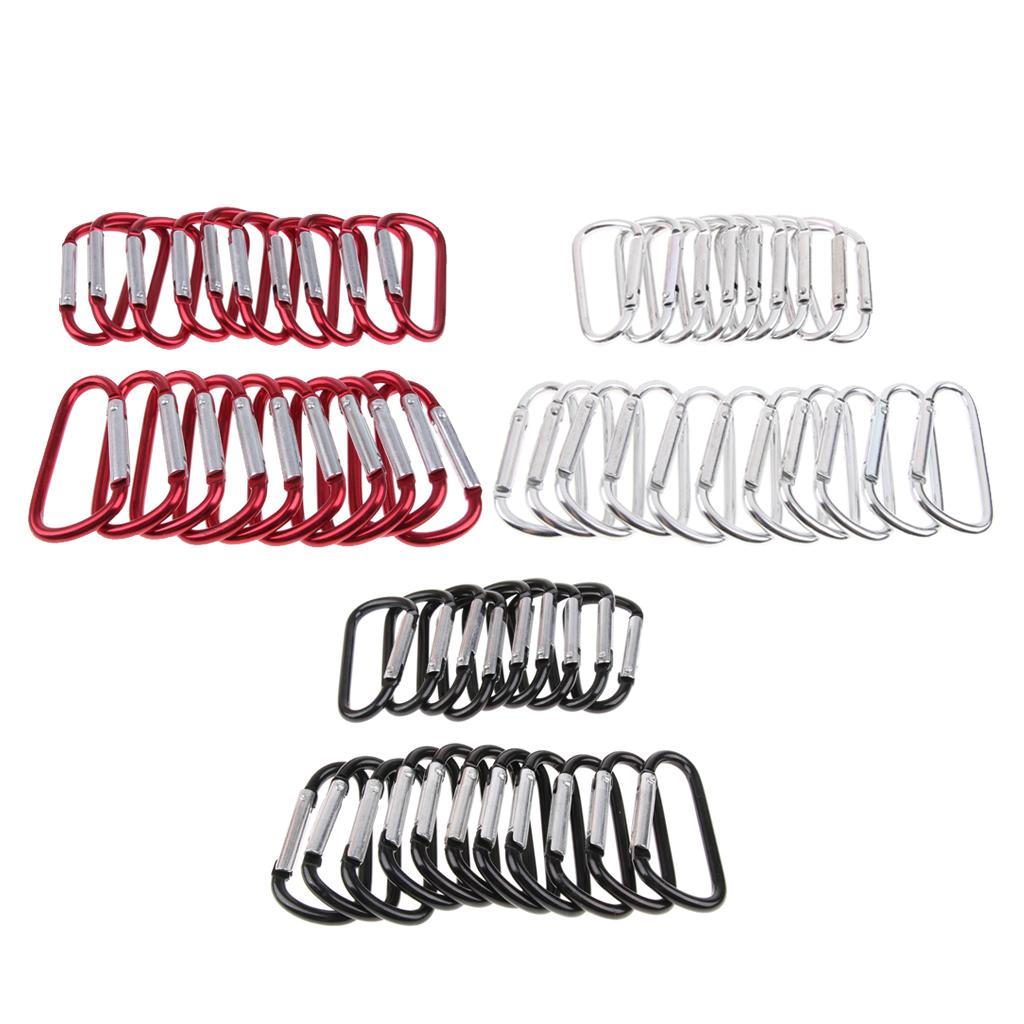 20Pcs Aluminum Carabiner D Shape Buckle Pack Keychain Clip Spring  Black