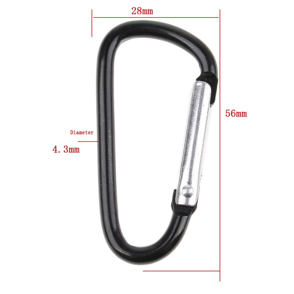 20Pcs Aluminum Carabiner D Shape Buckle Pack Keychain Clip Spring  Black