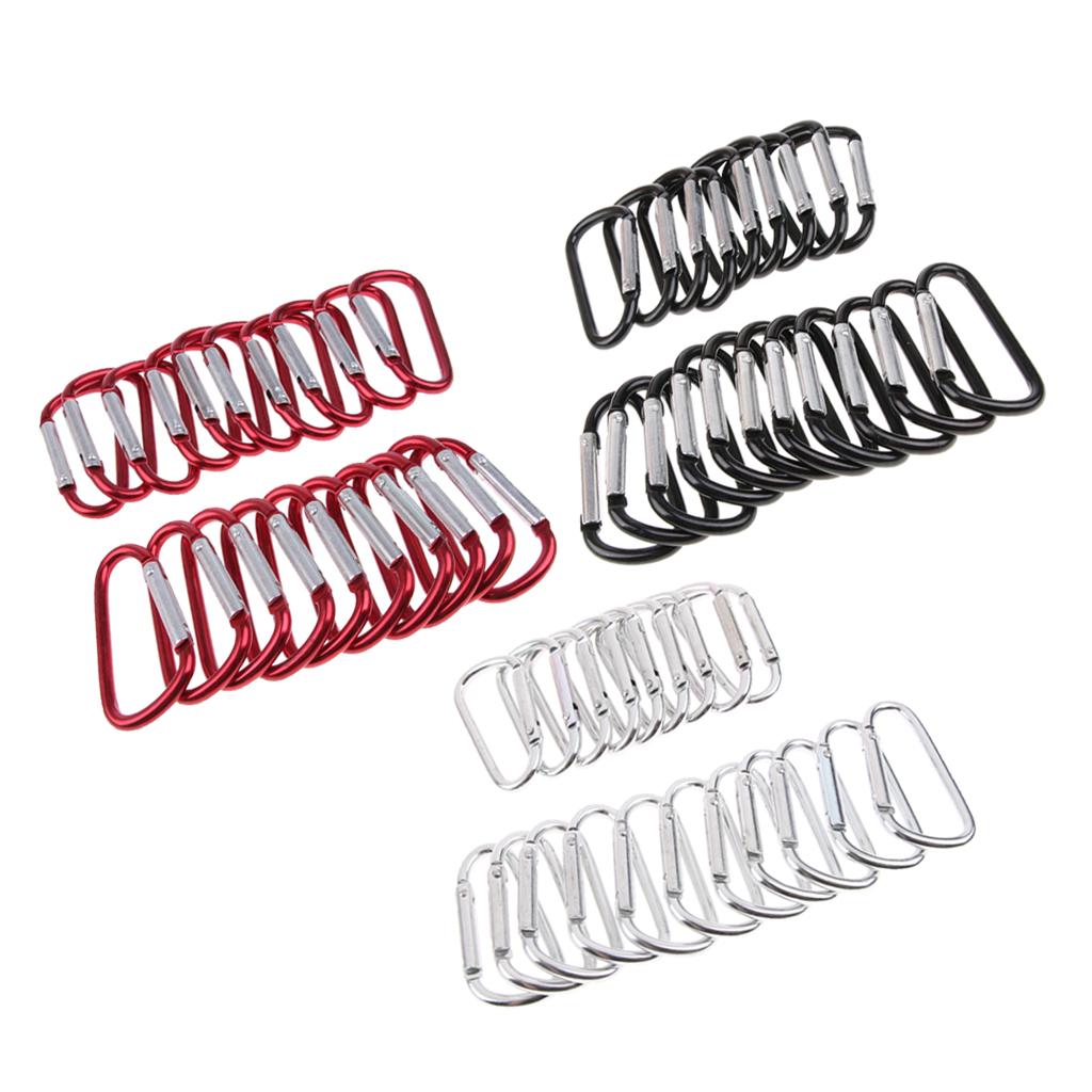 20Pcs Aluminum Carabiner D Shape Buckle Pack Keychain Clip Spring  Black