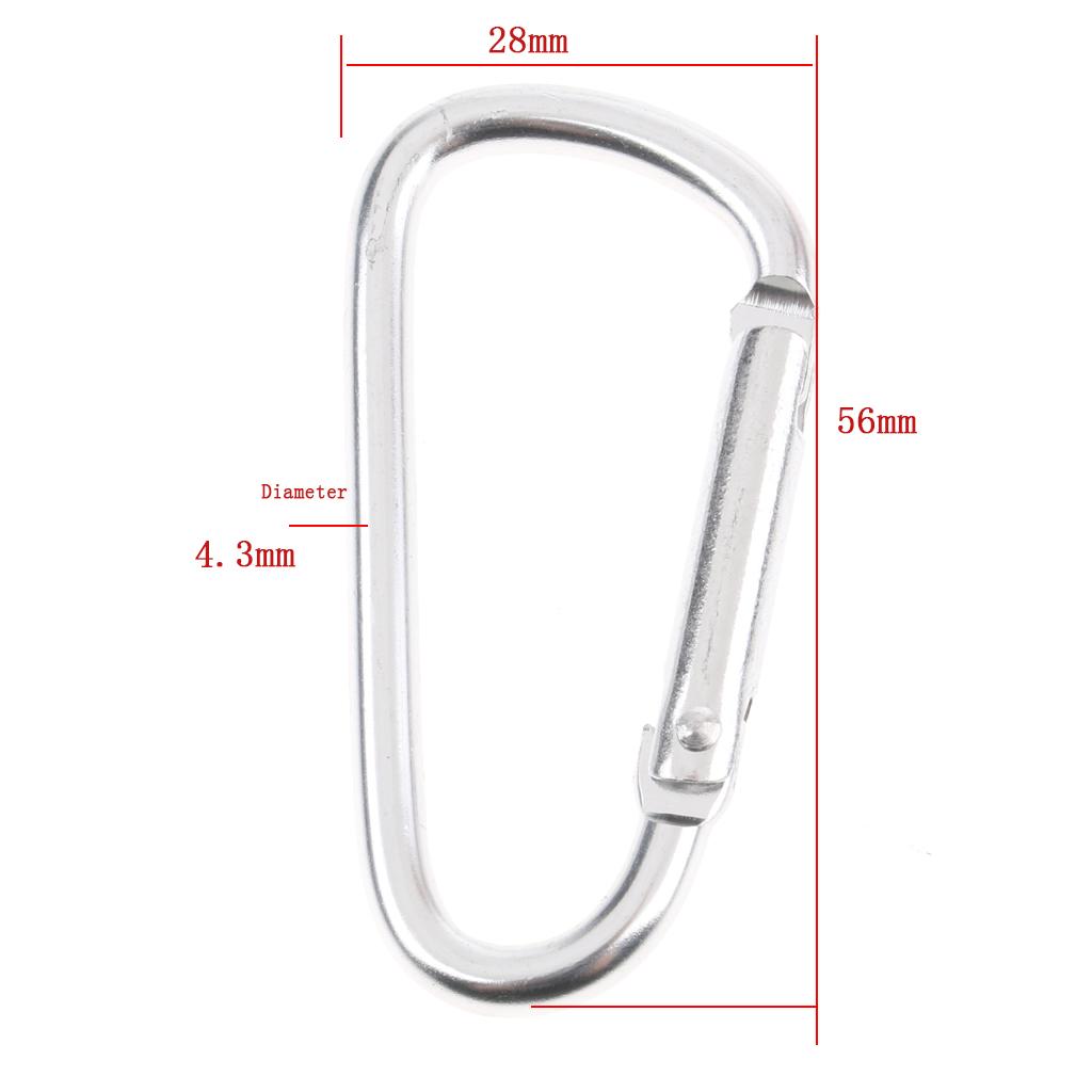 20Pcs Aluminum Carabiner D Shape Buckle Pack Keychain Clip Spring  Silver