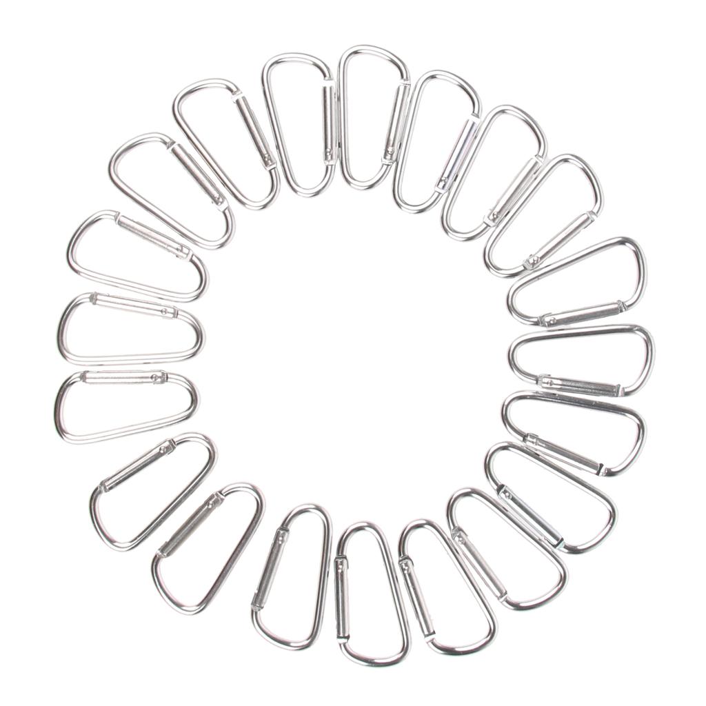 20Pcs Aluminum Carabiner D Shape Buckle Pack Keychain Clip Spring  Silver