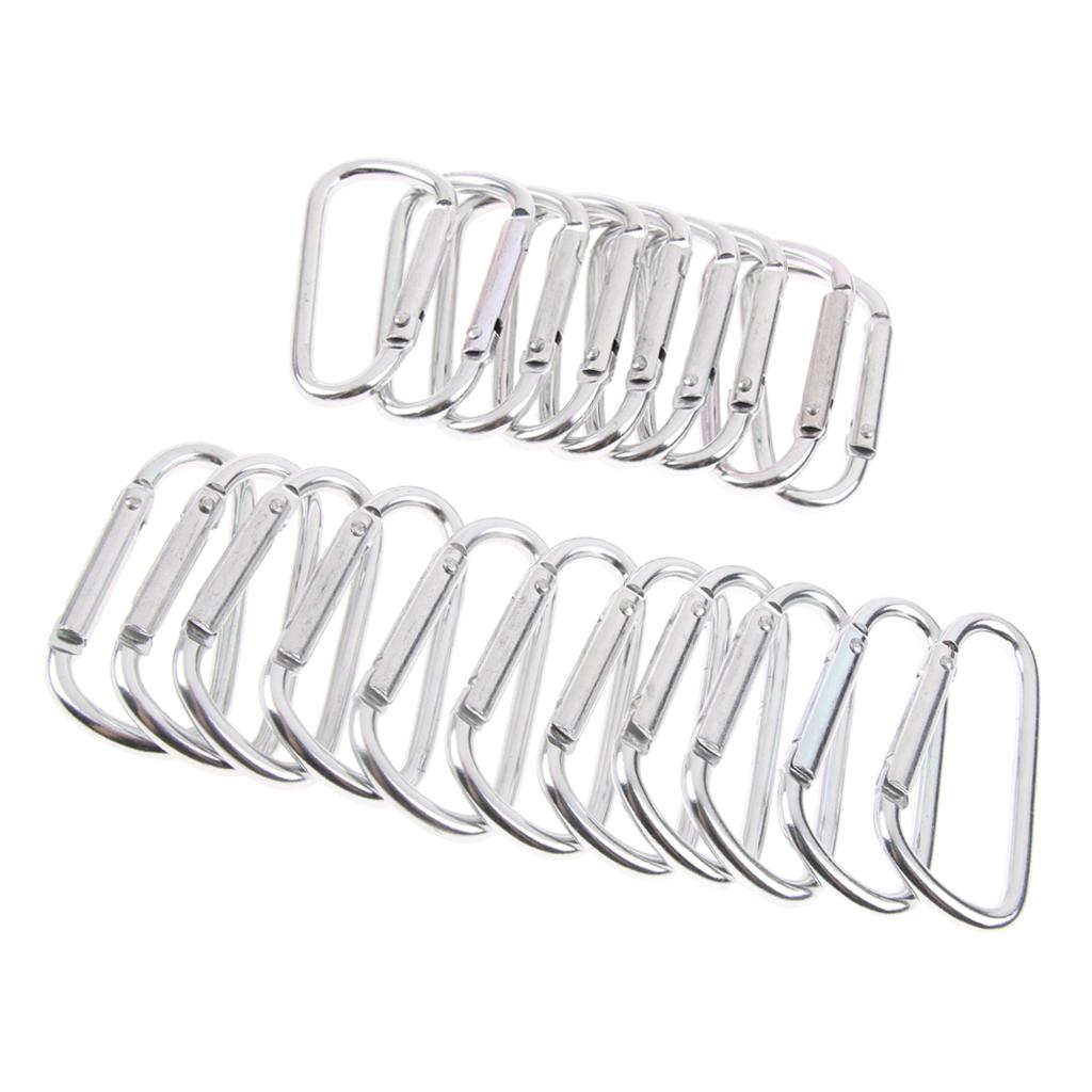 20Pcs Aluminum Carabiner D Shape Buckle Pack Keychain Clip Spring  Silver