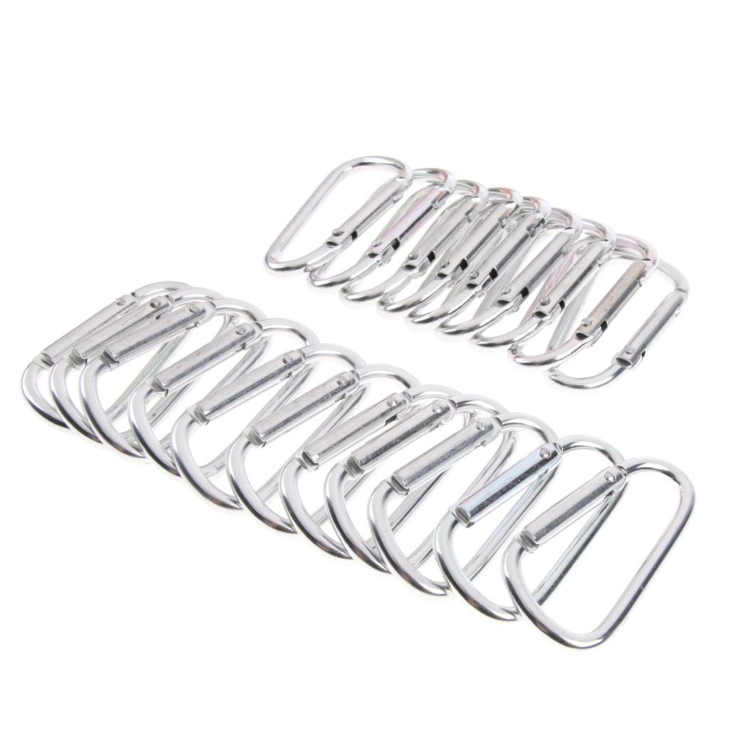 20Pcs Aluminum Carabiner D Shape Buckle Pack Keychain Clip Spring  Silver