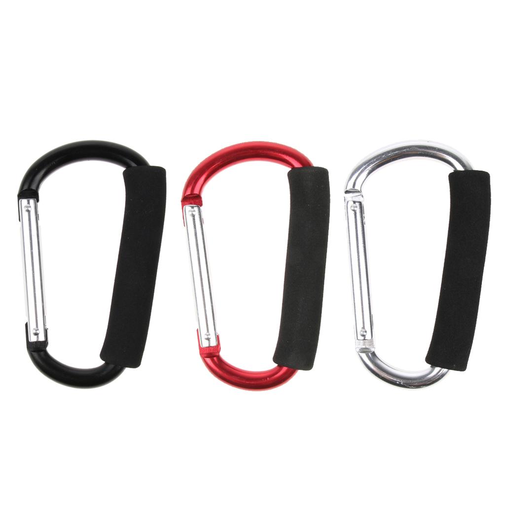 12x140mm Aluminum Carabiner D Shape Buckle Pack Keychain with Sponge Black