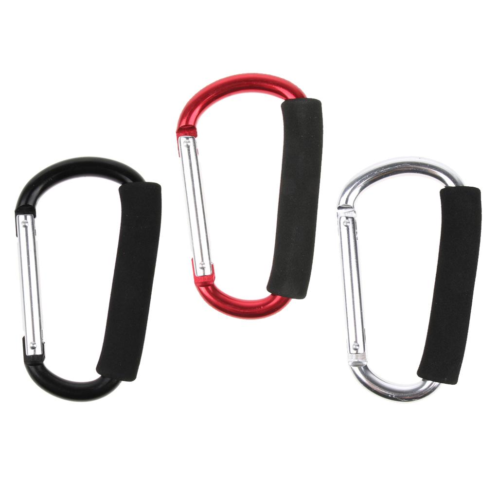 12x140mm Aluminum Carabiner D Shape Buckle Pack Keychain with Sponge Black