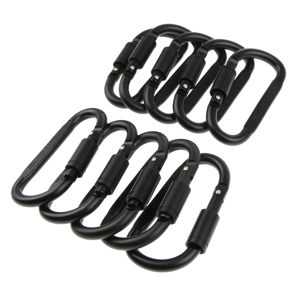 10Pcs Aluminum Carabiner Clip Snap Hook Spring Loaded Carabina Carbine Black