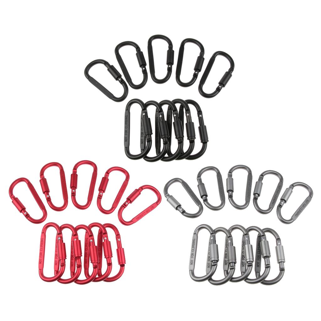 10Pcs Aluminum Carabiner Clip Snap Hook Spring Loaded Carabina Carbine Black