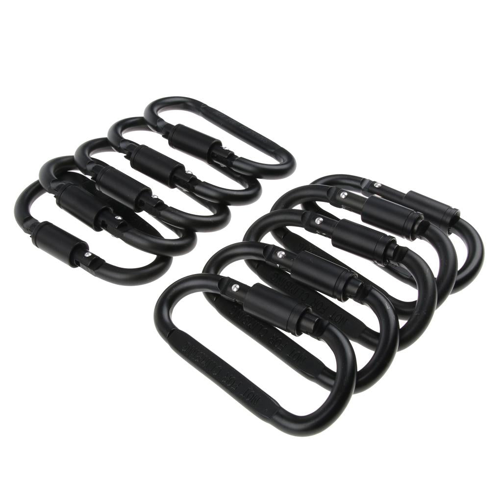 10Pcs Aluminum Carabiner Clip Snap Hook Spring Loaded Carabina Carbine Black