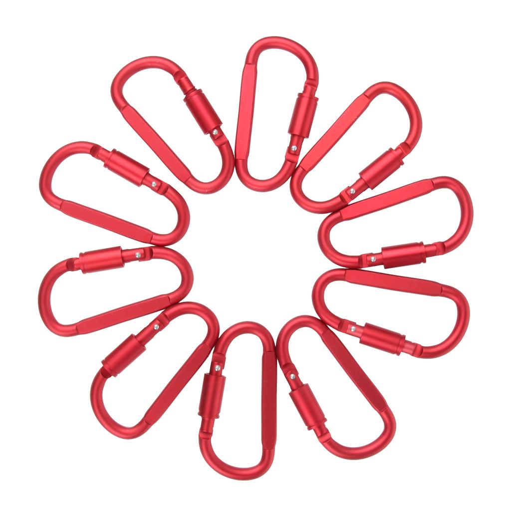 10Pcs Aluminum Carabiner Clip Snap Hook Spring Loaded Carabina Carbine Red