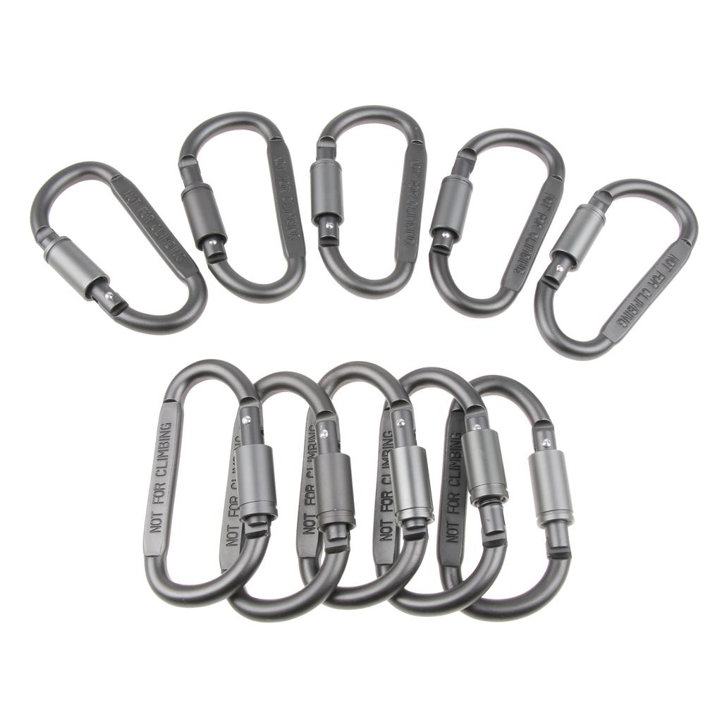 10Pcs Aluminum Carabiner Clip Snap Hook Spring Loaded Carabina Carbine Silver