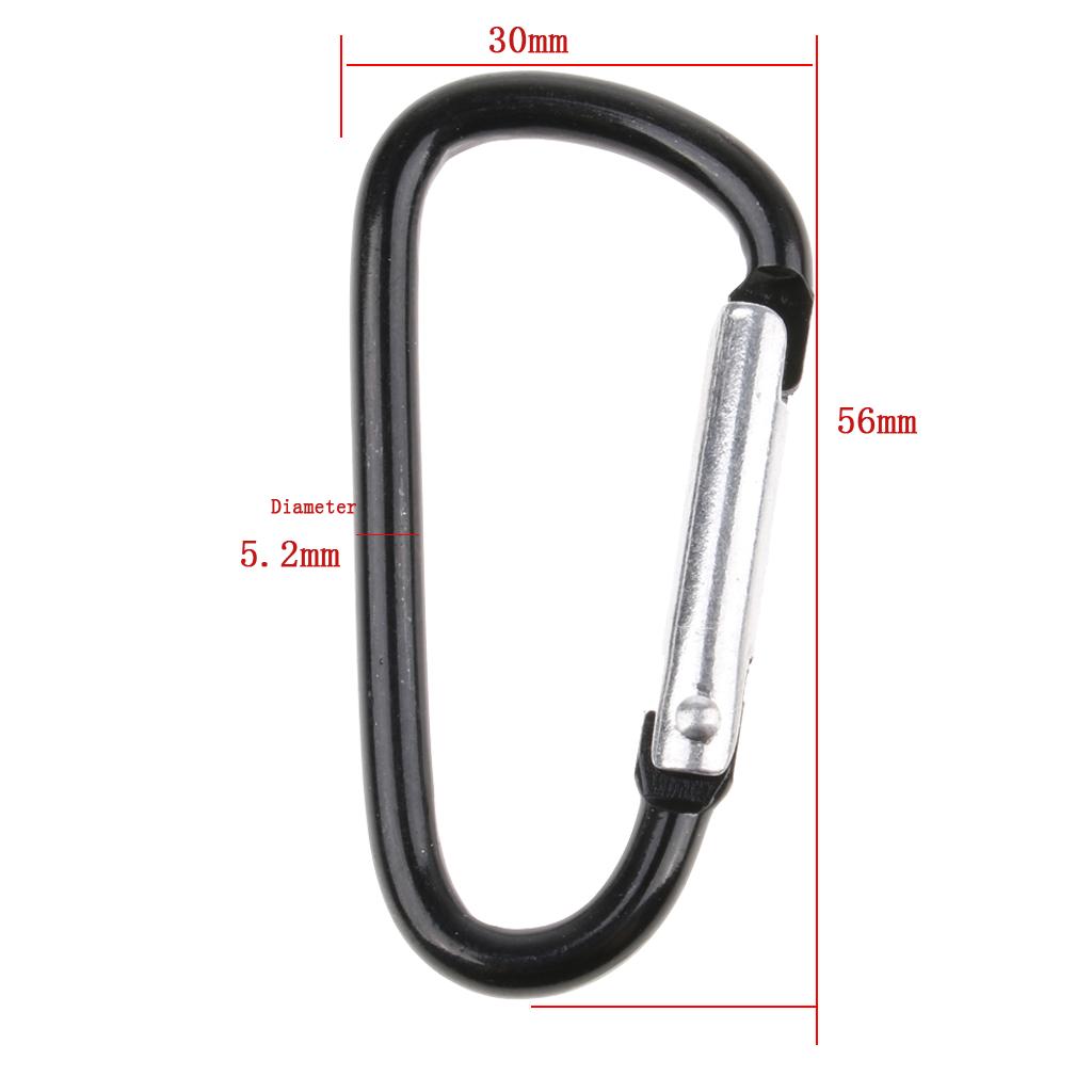 20Pcs Aluminum Carabiner D Shape Buckle Pack Keychain Clip 5.2mm Black