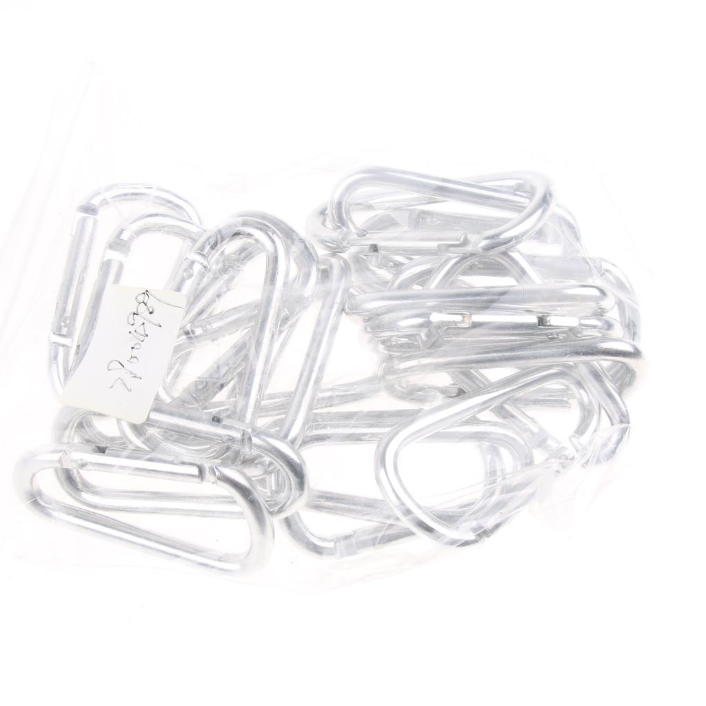 20Pcs Aluminum Carabiner D Shape Buckle Pack Keychain Clip 5.2mm Silver