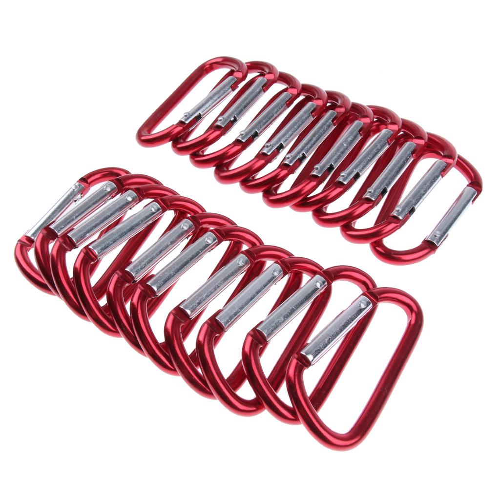 20Pcs Aluminum Carabiner Clip Snap Hook Spring Loaded Carabina Carbine Red