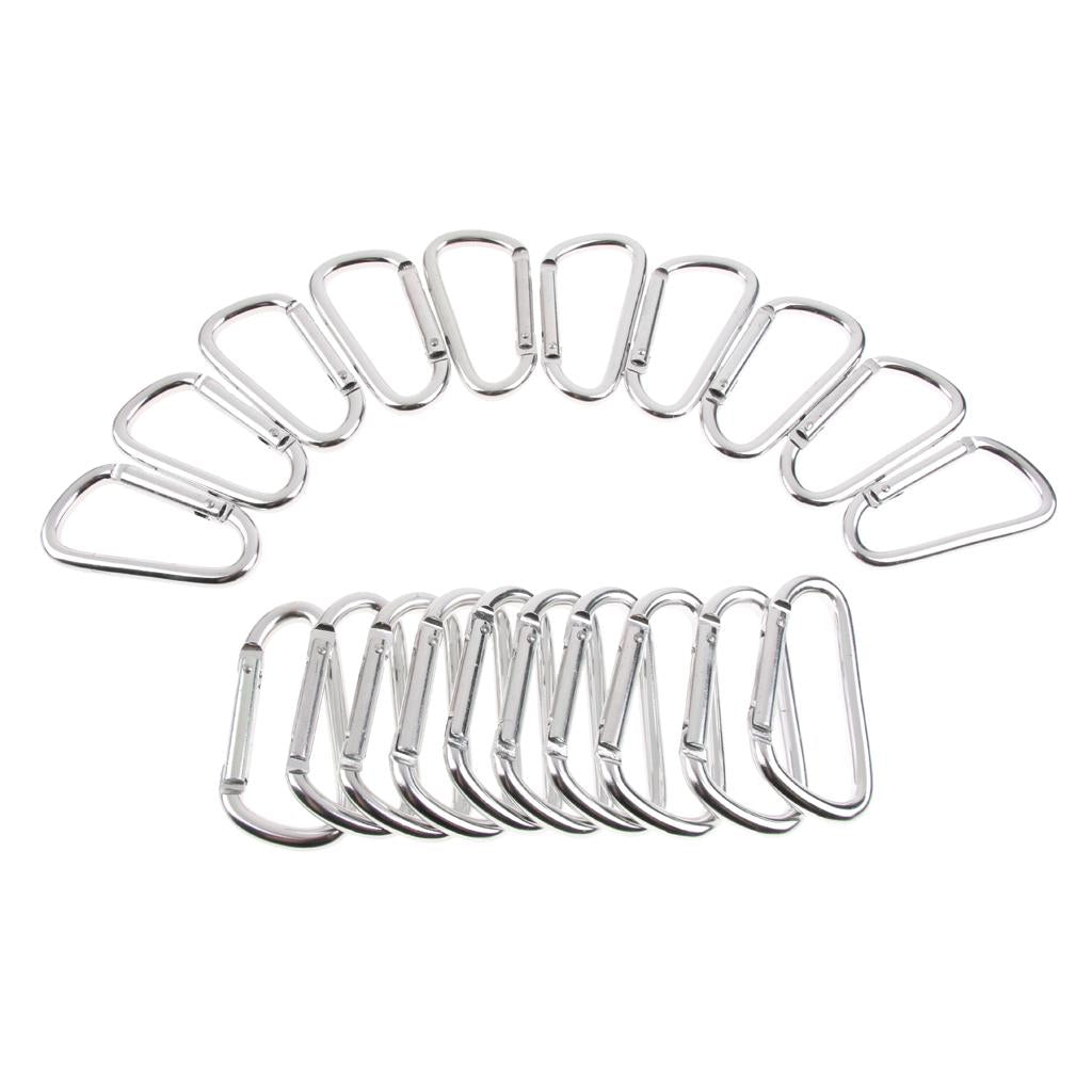 20Pcs Aluminum Carabiner Clip Snap Hook Spring Loaded Carabina Carbine Silver