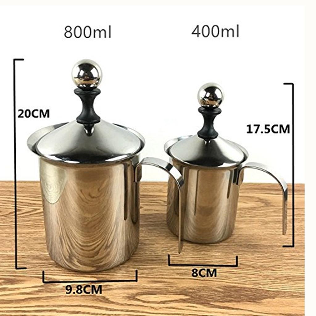 Manual Foam Maker Milk Frother Stainless Steel Hand Foamer Double Mesh 800ml