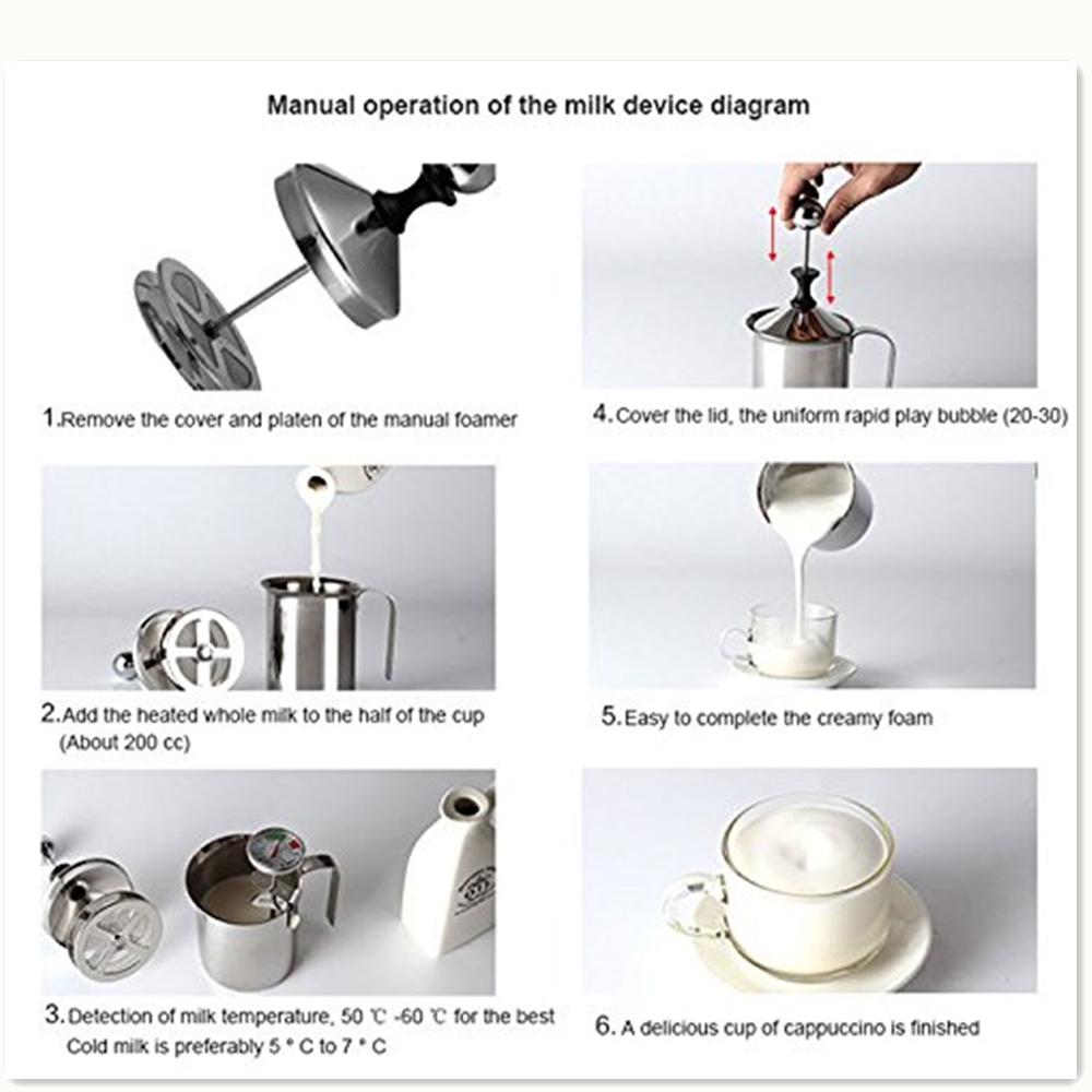 Manual Foam Maker Milk Frother Stainless Steel Hand Foamer Double Mesh 800ml