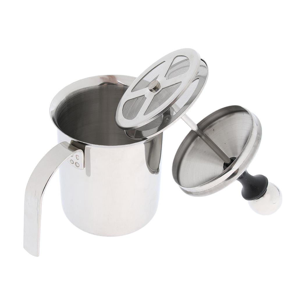 Manual Foam Maker Milk Frother Stainless Steel Hand Foamer Double Mesh 800ml