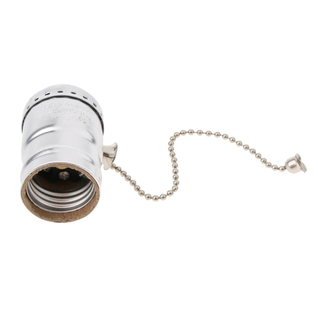 E26/E27 Aluminum Shell Lamp Holder With Chain for Screw Bulb Silver