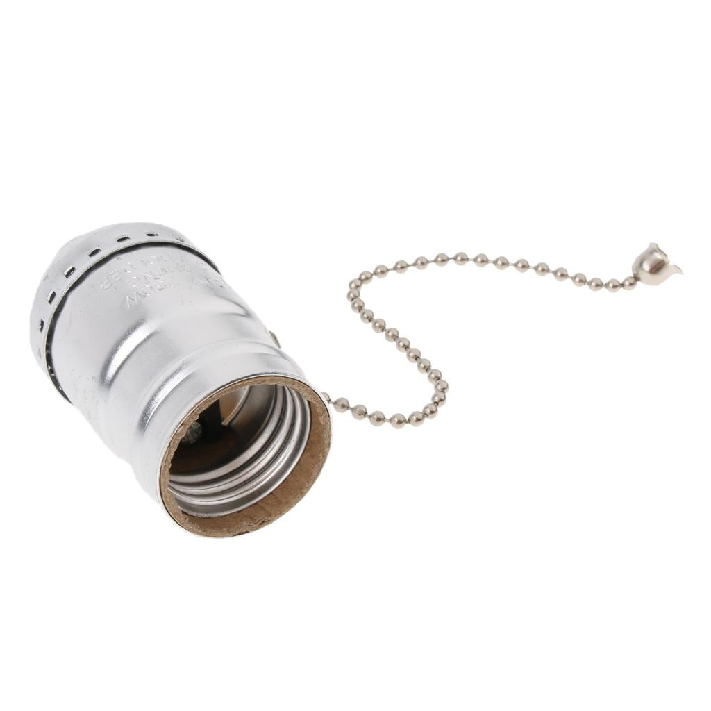 E26/E27 Aluminum Shell Lamp Holder With Chain for Screw Bulb Silver