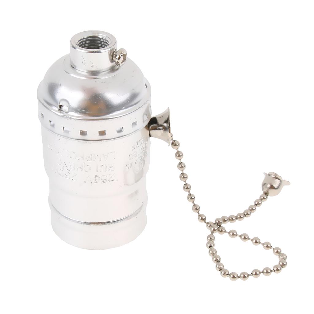 E26/E27 Aluminum Shell Lamp Holder With Chain for Screw Bulb Silver