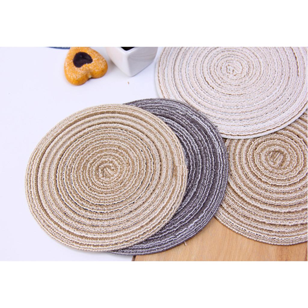 18cm Hand Knitting Ramie Table Round Placemat Thermal Insulation Mat Beige