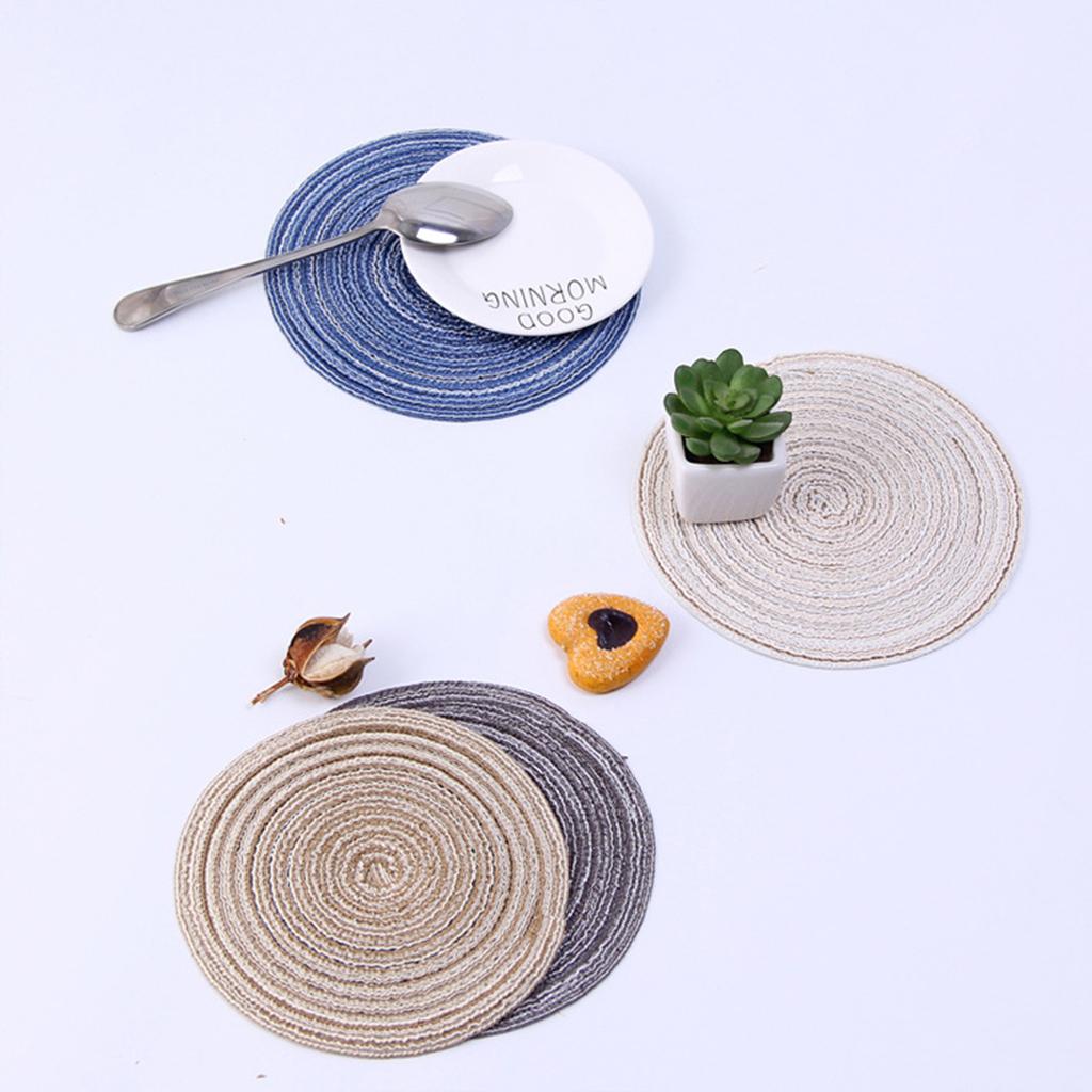 18cm Hand Knitting Ramie Table Round Placemat Thermal Insulation Mat Coffee