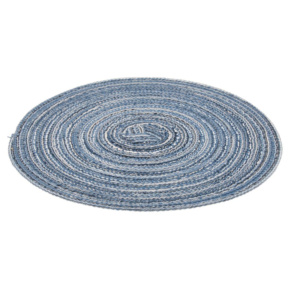 18cm Hand Knitting Ramie Table Round Placemat Thermal Insulation Mat Blue