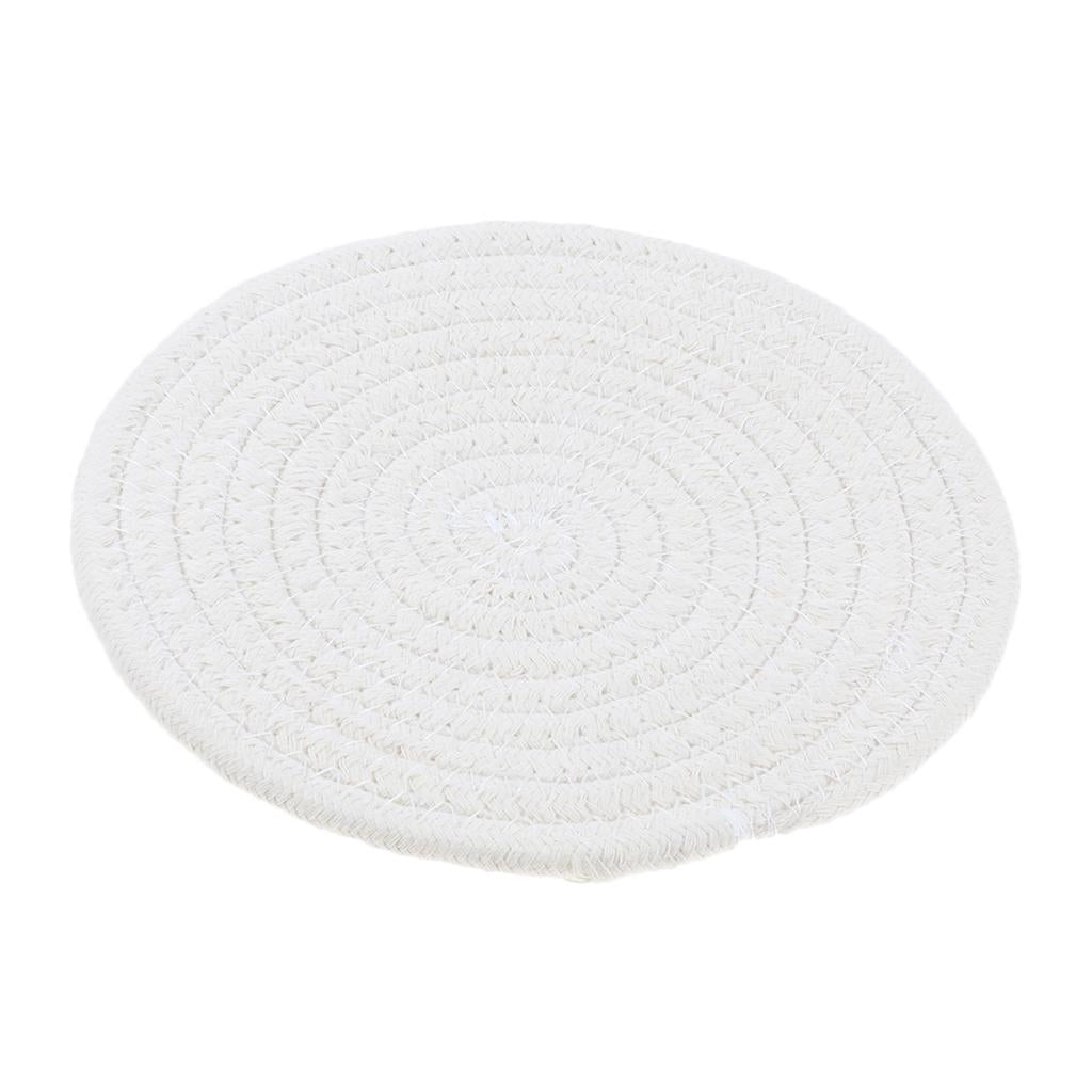 18cm Cotton Braided Round Table Placemat Heat Resistant Mat White