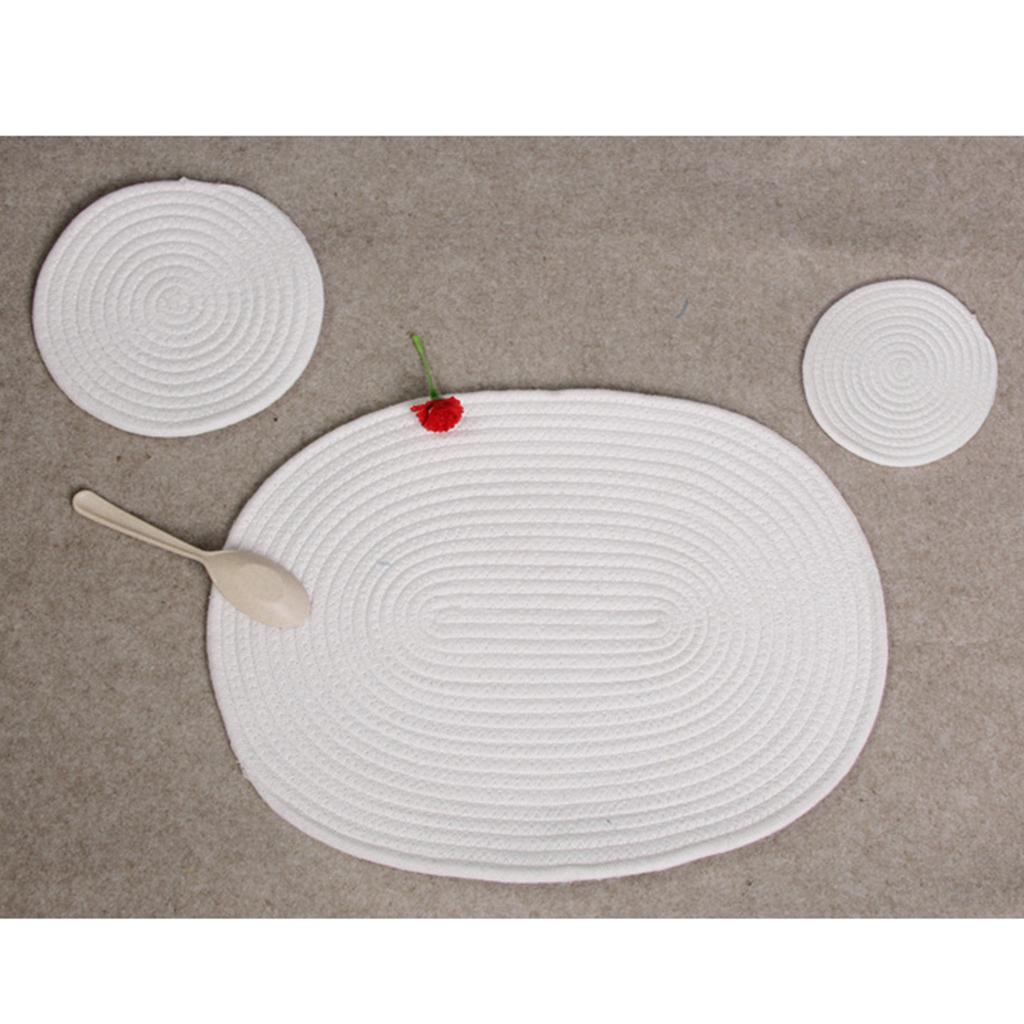 18cm Cotton Braided Round Table Placemat Heat Resistant Mat White