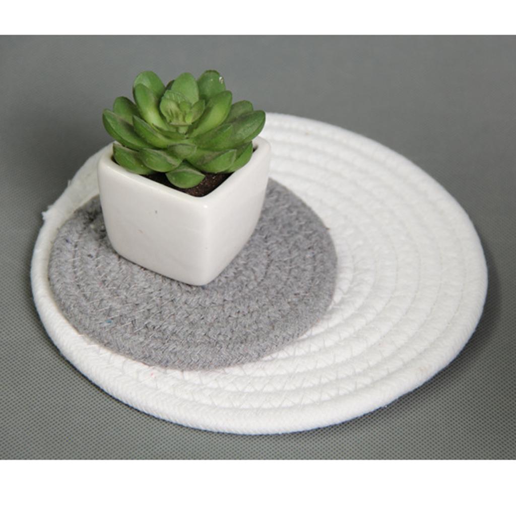 18cm Cotton Braided Round Table Placemat Heat Resistant Mat White