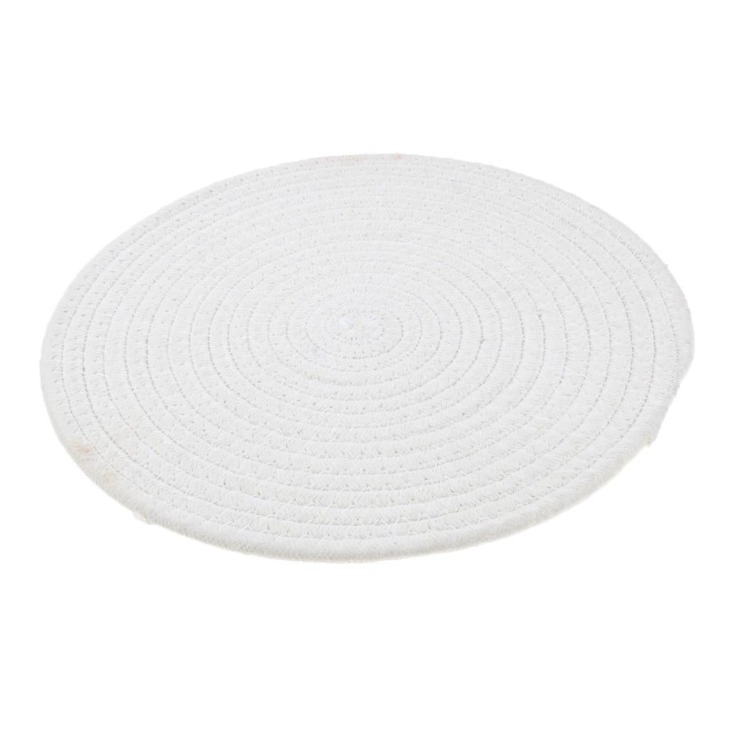 30cm Cotton Braided Round Table Placemat Heat Resistant Mat White