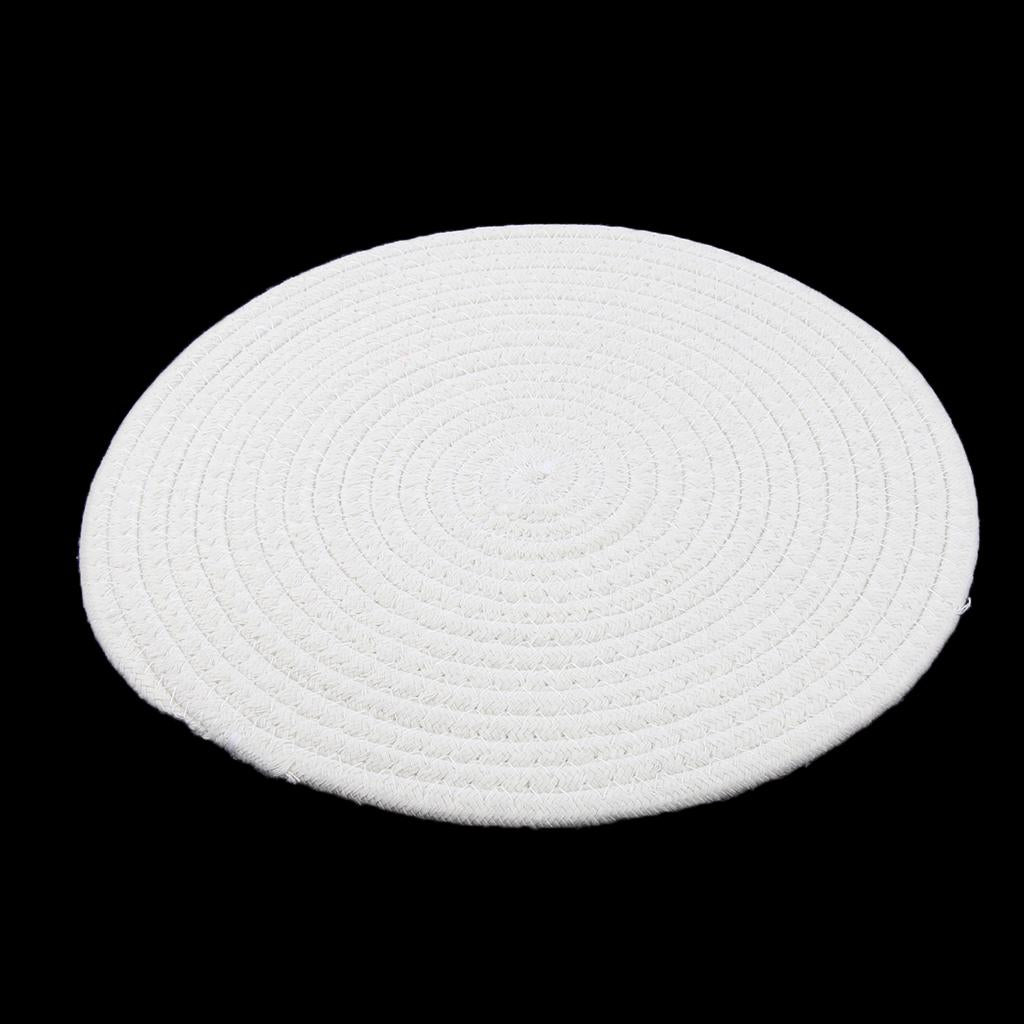 30cm Cotton Braided Round Table Placemat Heat Resistant Mat White