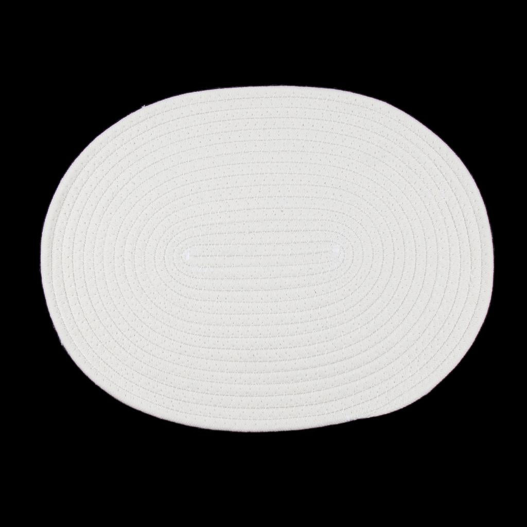 30 x 40cm Cotton Braided Oval Table Placemat Heat Resistant Mat White