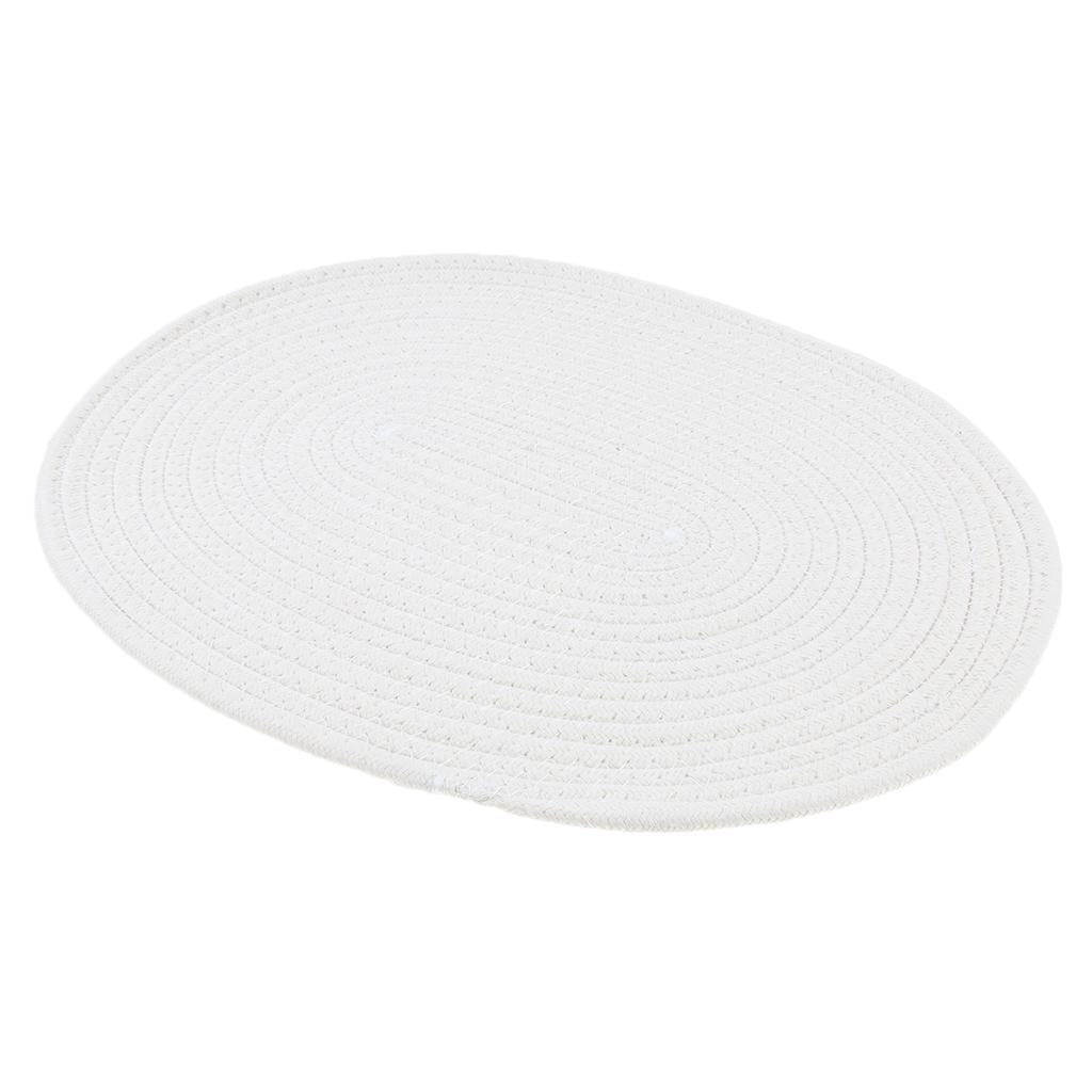 30 x 40cm Cotton Braided Oval Table Placemat Heat Resistant Mat White