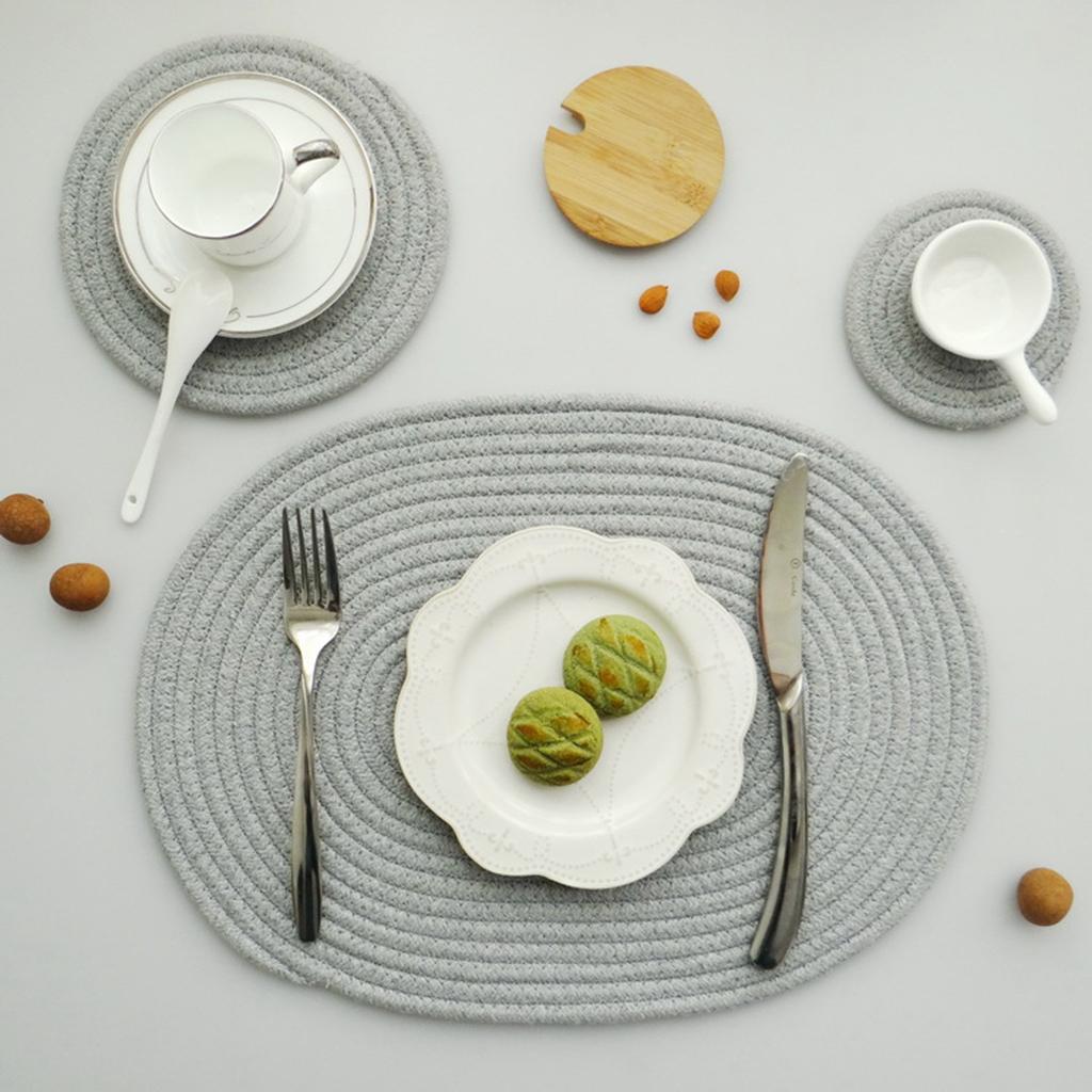 11cm Cotton Braided Round Table Placemat Heat Resistant Mat Grey