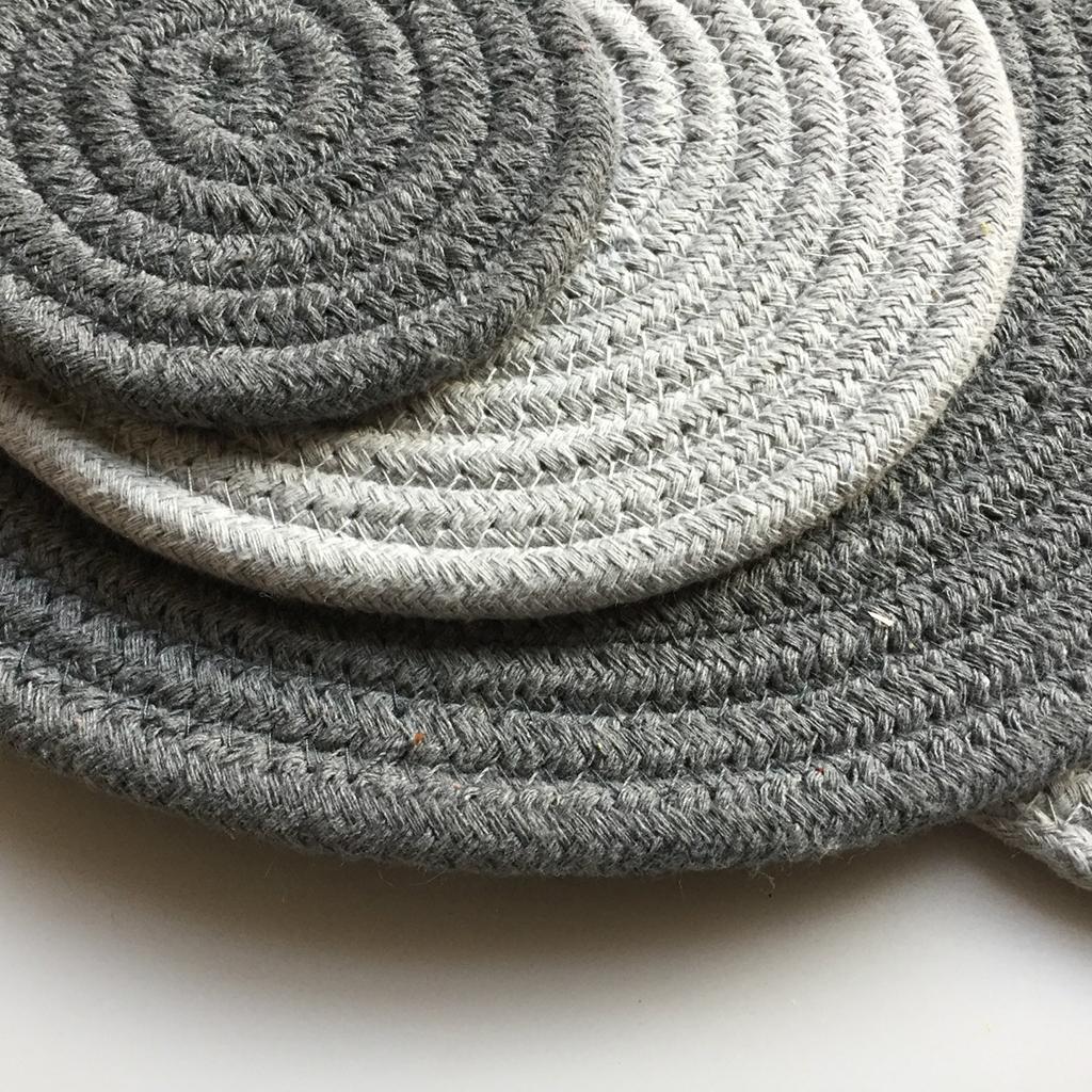 18cm Cotton Braided Round Table Placemat Heat Resistant Mat Grey