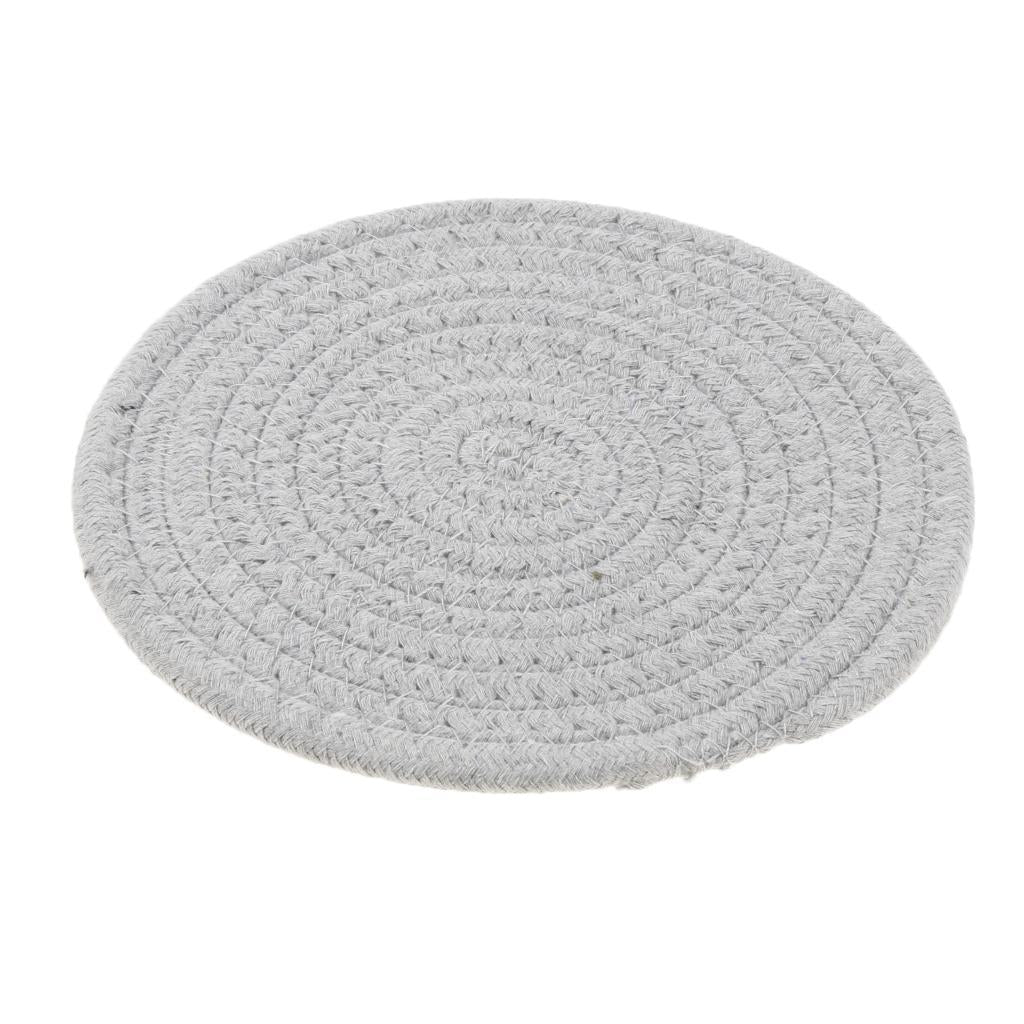 18cm Cotton Braided Round Table Placemat Heat Resistant Mat Grey