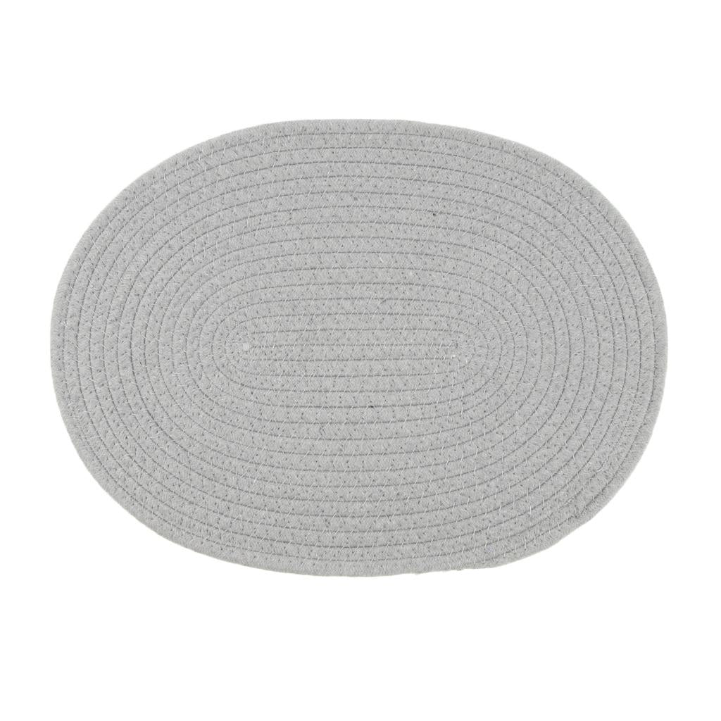 30 x 40cm Cotton Braided Oval Table Placemat Heat Resistant Mat Grey