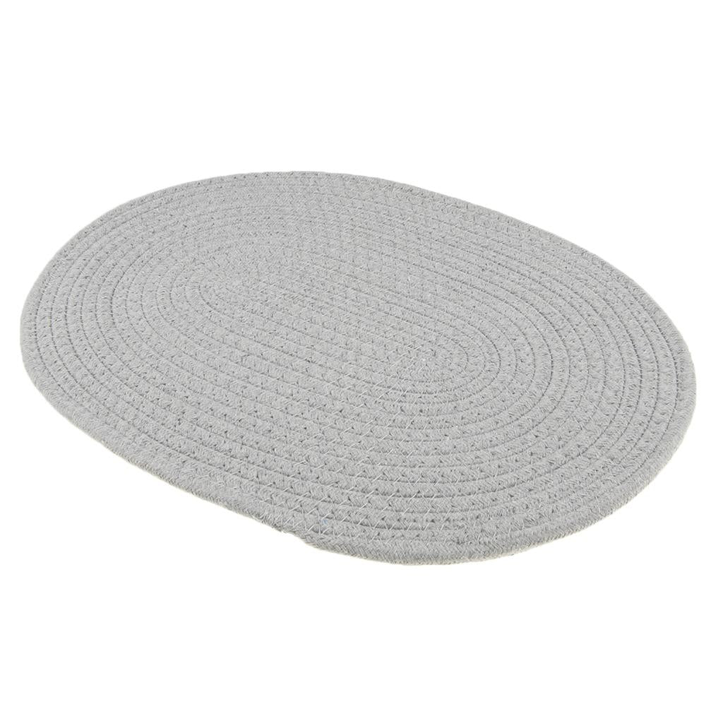 30 x 40cm Cotton Braided Oval Table Placemat Heat Resistant Mat Grey