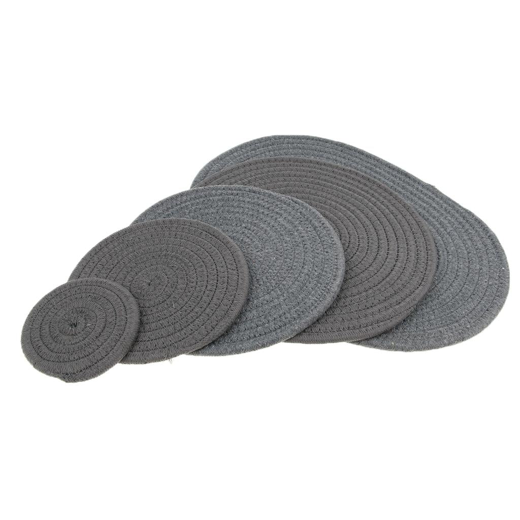 11cm Cotton Braided Round Table Placemat Heat Resistant Mat Coal